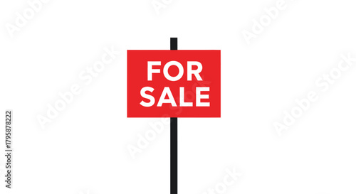 Red square 'FOR SALE' sign on a black pole against a plain white background