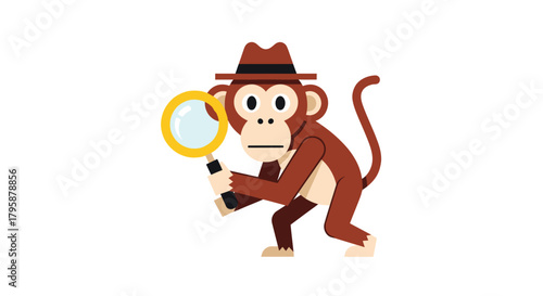 Detective monkey with a magnifying glass
