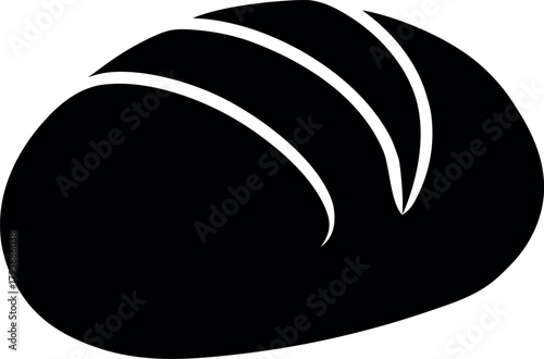 Solid Black Silhouette of Sourdough Bread with Scoring Marks