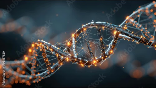 Abstract DNA strand with glowing nodes, representing genetic code and science