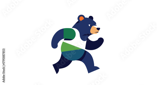 Stylized bear running in athletic gear