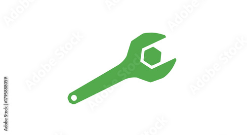 Green wrench grips a hex nut