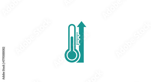 Teal thermometer with rising arrow