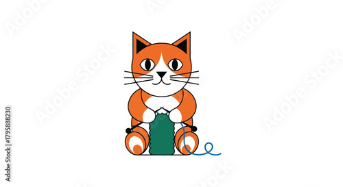 Cartoon illustration of orange cat knitting