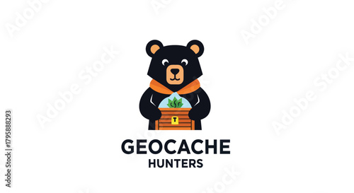 Stylized bear holding a treasure chest