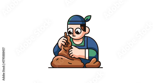 Cartoon potter shaping clay