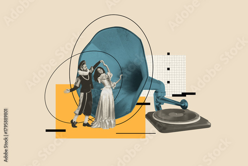Fotografia Composite poster banner 3d collage photo of two happy duchess duke dance togethe