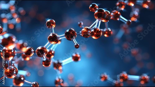 Abstract molecular structure with orange and blue colors
