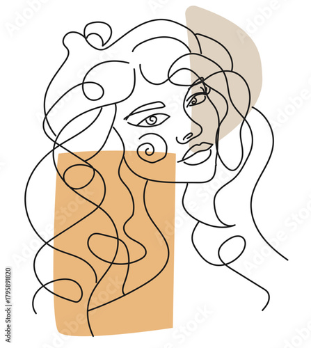 long hair line art woman 