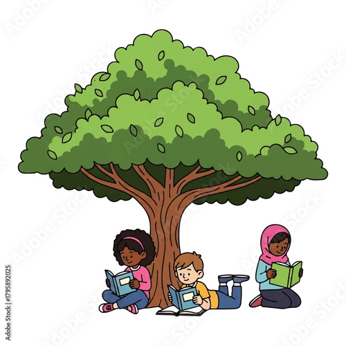 Colorful illustration of a diverse group of people holding signs and posters at a community gathering.