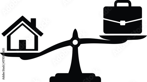 Work-Life Balance scale with house and briefcase icons