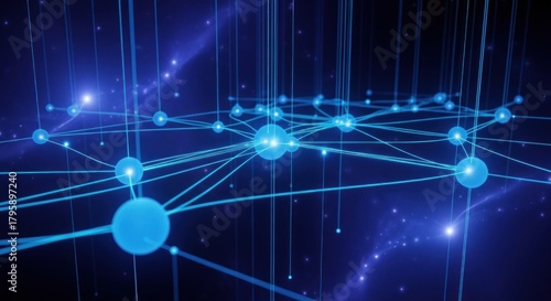 Abstract network connection with glowing nodes and lines.
