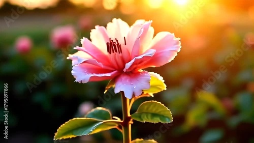 Golden Hour Illumination on a Delicate Dewy Blossom