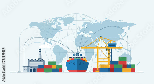 Global Trade and Logistics - Shipping, Containers, and World Map.