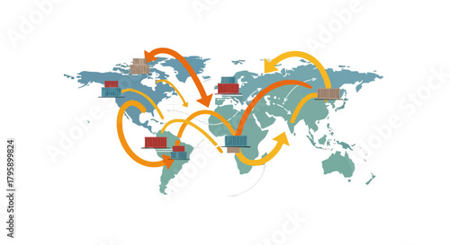 Global Trade Routes Depicted on a World Map with Arrows.