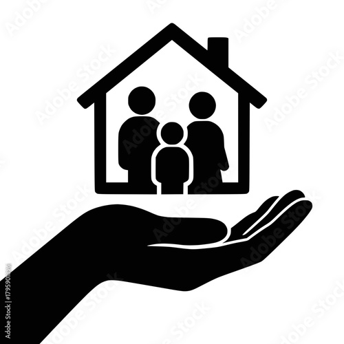 Protective Hand Holding Family Home Symbol