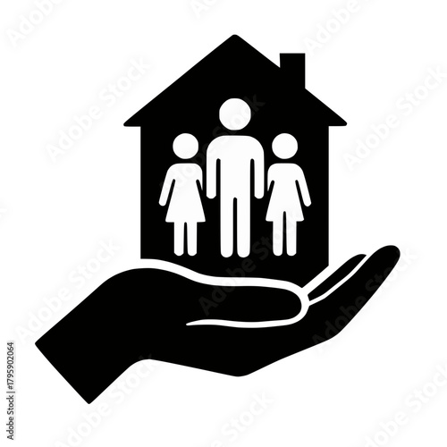 Protective Hand Holding Family Home Symbol