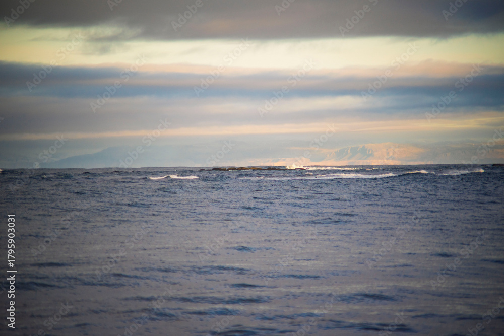 Fototapeta premium Calm sea with distant waves under cloudy sky