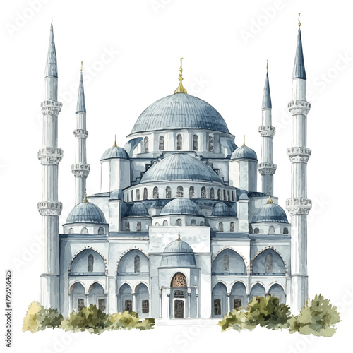 SA14leymaniye Mosque, watercolor vector, isolated on a white background.