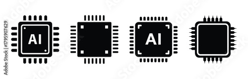 ai cyber chip silhouette icon vector set.