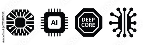 ai deep core silhouette icon vector set.