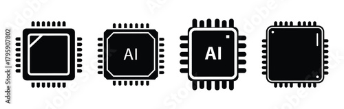 ai futuristic chip silhouette icon vector set.
