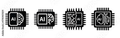 ai hybrid chip silhouette icon vector set.