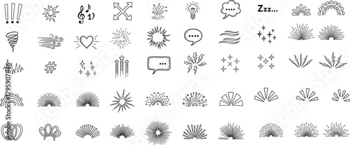 Assortment of Hand- Drawn Doodle Icons and Symbols on White Background hand-drawn shape