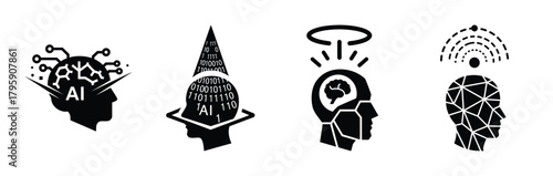 ai hologram silhouette icon vector set.
