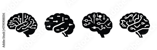 ai micro brain silhouette icon vector set.