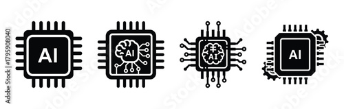 ai mechanical chip silhouette icon vector set.