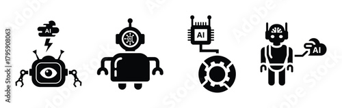 ai linked bot silhouette icon vector set.