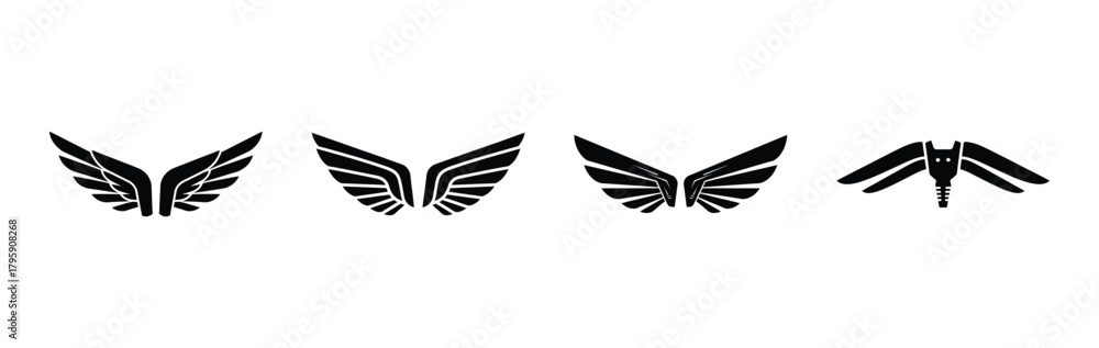 Obraz premium ai robotic wings silhouette icon vector set.