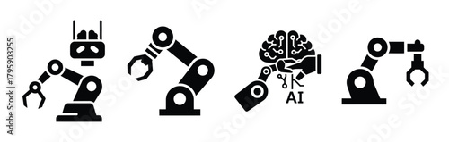 ai robotic tool silhouette icon vector set.