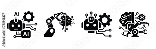 ai robotics control silhouette icon vector set.