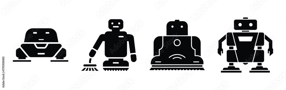 Fototapeta premium cleaning robot silhouette icon vector set.