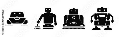 cleaning robot silhouette icon vector set.