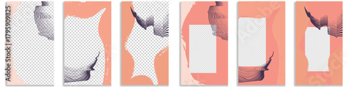 Abstract story layout set - modern cutout shapes, organic silhouettes and line art composition for modern branding. 6 templates for professional social media design. 