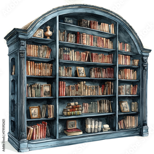 Reference Library, watercolor drawing vector, isolated on a white background.