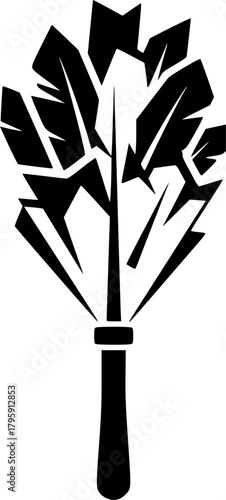 Stylized Black and White Illustration of a Feather Duster for Dusting and Cleaning
