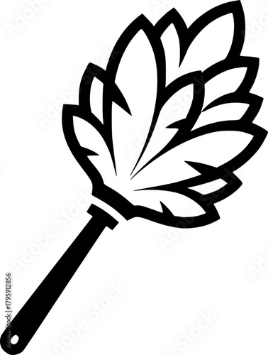 Stylized Black and White Illustration of a Feather Duster for Dusting and Cleaning
