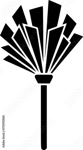 Stylized Black and White Illustration of a Feather Duster for Dusting and Cleaning
