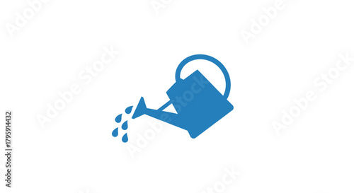 Blue watering can icon, tilted and pouring water