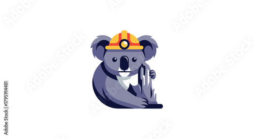 Koala miner in cartoon style wearing a yellow hard hat