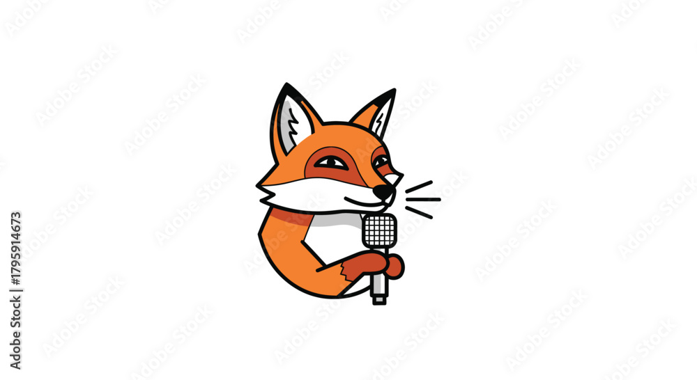 Obraz premium Cartoon fox holding a microphone