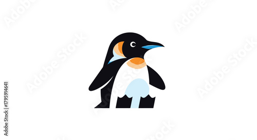 Stylized penguin art with simple, flat color blocks, beak visible
