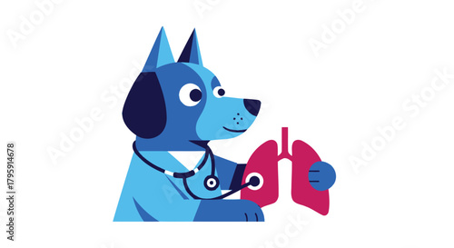 Cartoon dog vet with stethoscope examines lungs