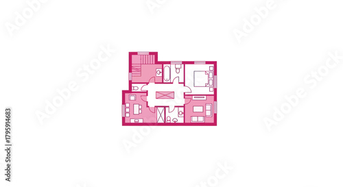 Pink two-story floor plan