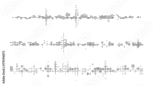 Set of abstract sound wave patterns, black and white digital frequency equalizer lines, modern geometric minimal vector design for audio visual concepts and compositions