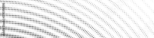 Curved halftone wave pattern with flowing dotted texture, abstract monochrome vector design featuring smooth gradient movement and modern digital visual distortion